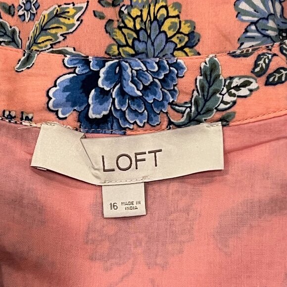 Loft Floral Short Sleeve Lined Swing Mini Dress, Cotton, Pink Blue, 16 - Picture 4 of 12